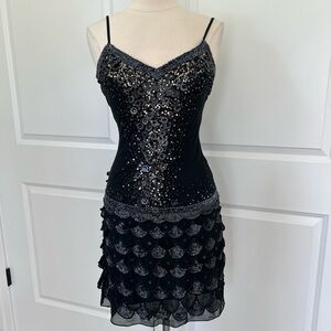 Y2K Vtg  Sue Wong Nocturne sz 6 Black Silk Beaded Sequined Short Dress